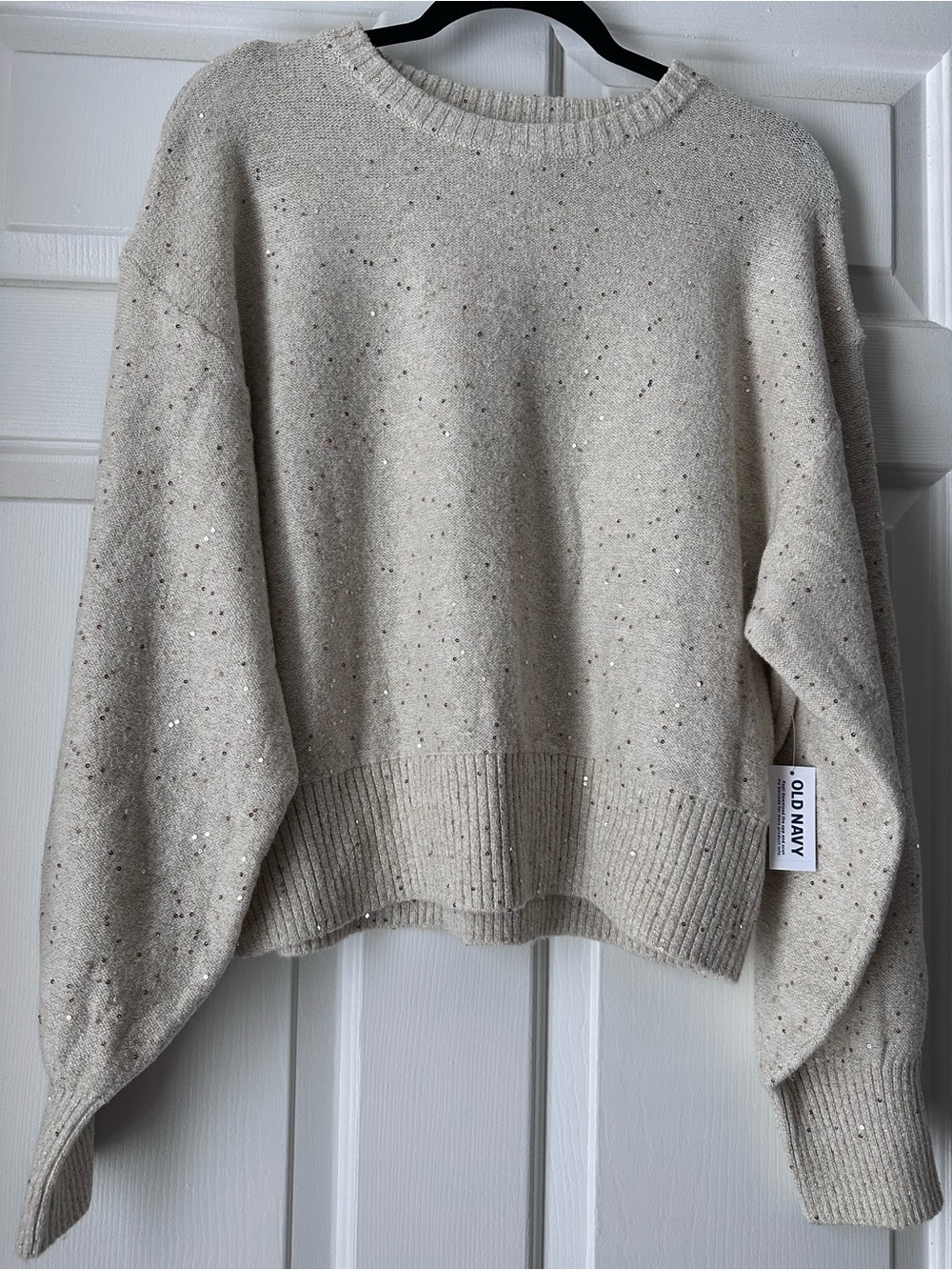 Old Navy SoSoft Crew-Neck Sequin Sweater in Creme - Picture 2 of 3